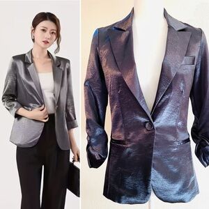 Charlotte Russe Silver Pewter Satin Metallic Blazer